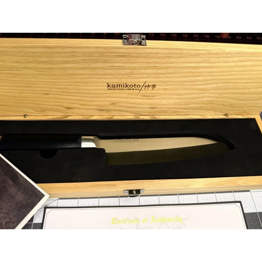 Kamikoto Santoku Knife Japanese Honshu Steel Culinary Knife with Wooden Case